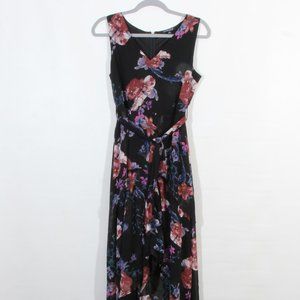 The Pyramid Collection Sleeveless Black Floral Tie Front Dress NWOT